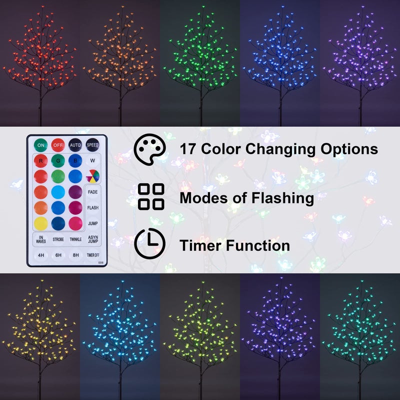 Lightshare Cherry Blossom Lighted Tree 5 Feet, RGB with Remote Control, 16 Color-Changing Modes - Image 2